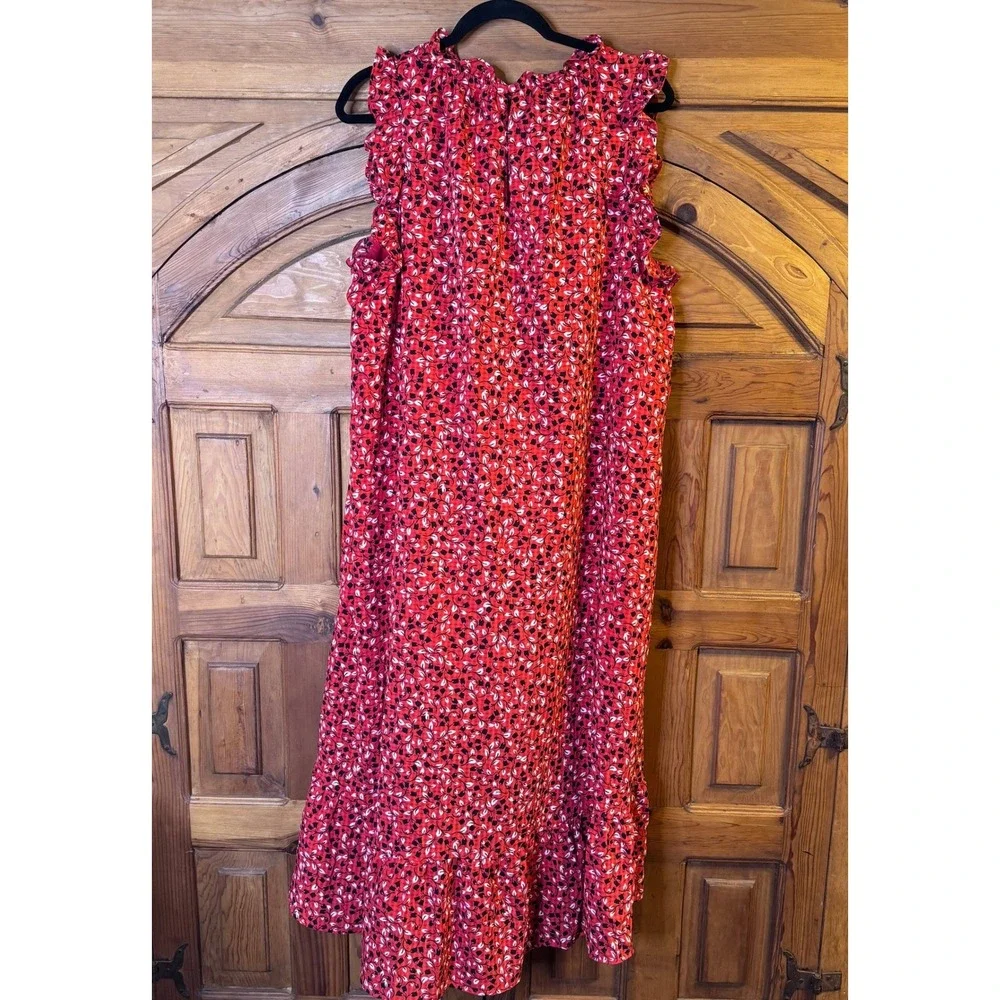 Who What Wear Women's XXL Red Floral Ruffle High Neck Midi Dress High-Low